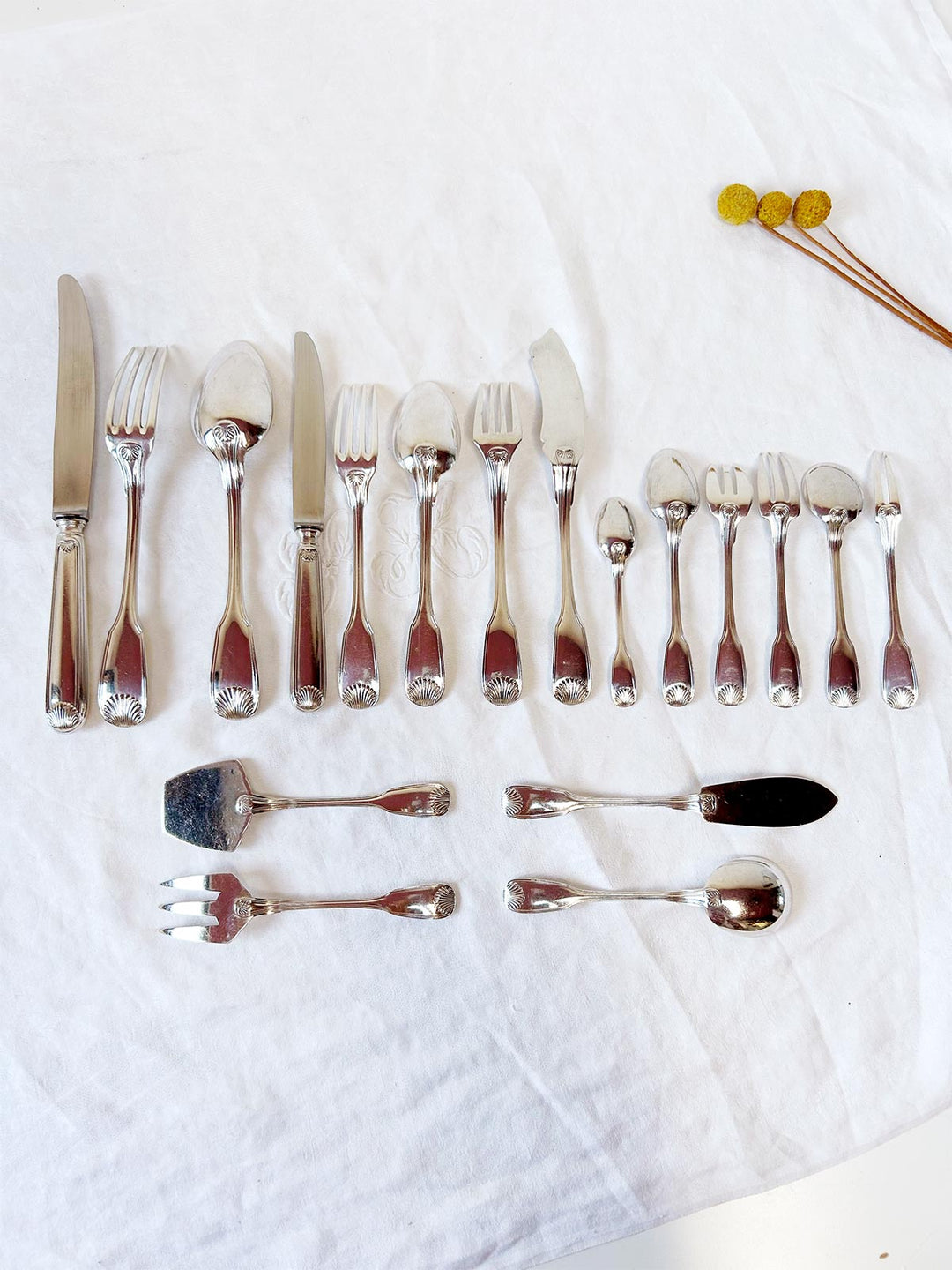 Excepcional cubertería francesa PARA 12 metal baño plata Felix Frères Luis XV Coquille (186 PIEZAS)