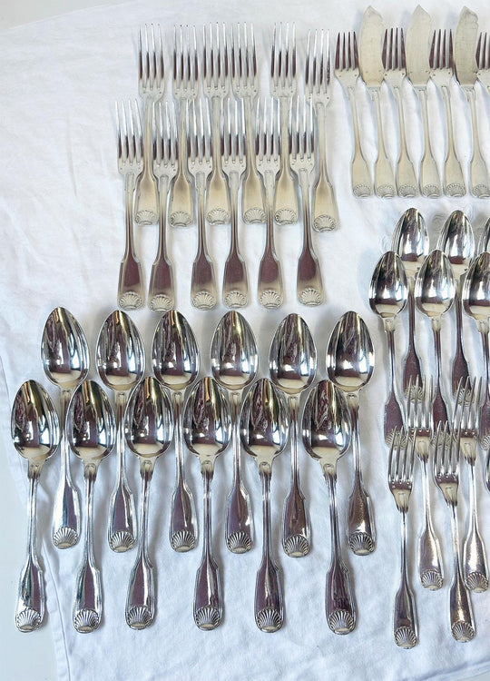 Excepcional cubertería francesa PARA 12 metal baño plata Felix Frères Luis XV Coquille (186 PIEZAS)