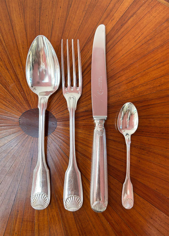 Excepcional cubertería francesa PARA 12 metal baño plata Felix Frères Luis XV Coquille (186 PIEZAS)