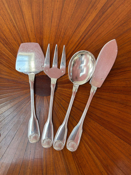 Excepcional cubertería francesa PARA 12 metal baño plata Felix Frères Luis XV Coquille (186 PIEZAS)