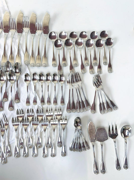 Excepcional cubertería francesa PARA 12 metal baño plata Felix Frères Luis XV Coquille (186 PIEZAS)