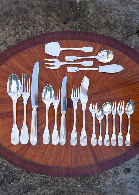 Excepcional cubertería francesa PARA 12 metal baño plata Felix Frères Luis XV Coquille (186 PIEZAS)