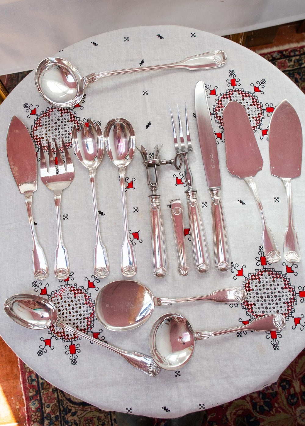 Excepcional cubertería francesa PARA 12 metal baño plata Felix Frères Luis XV Coquille (186 PIEZAS)