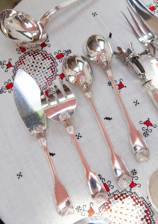 Excepcional cubertería francesa PARA 12 metal baño plata Felix Frères Luis XV Coquille (186 PIEZAS)