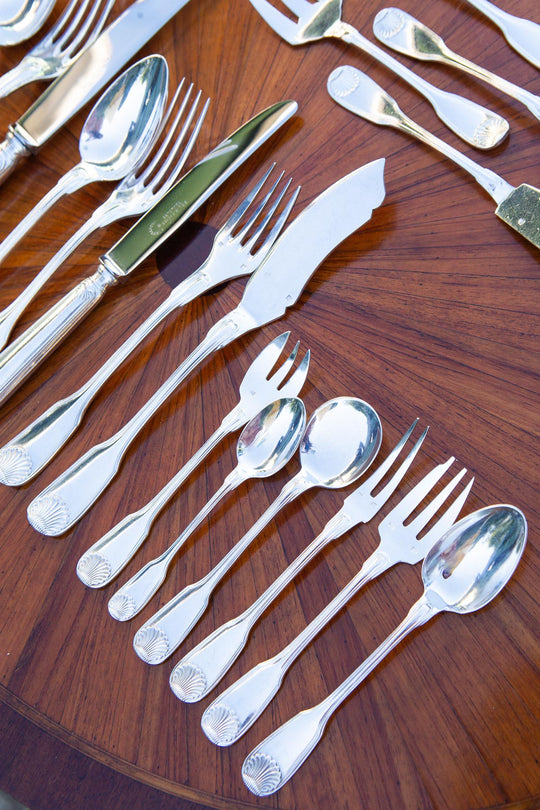 Excepcional cubertería francesa PARA 12 metal baño plata Felix Frères Luis XV Coquille (186 PIEZAS)
