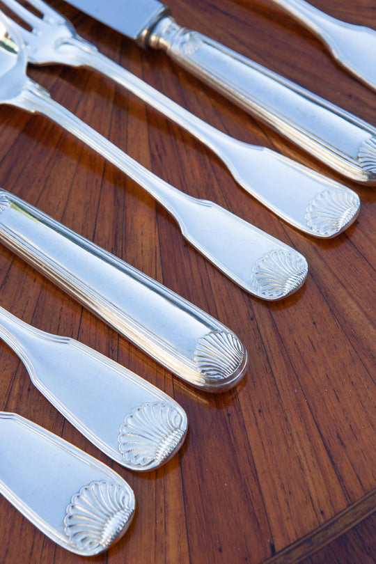 Excepcional cubertería francesa PARA 12 metal baño plata Felix Frères Luis XV Coquille (186 PIEZAS)