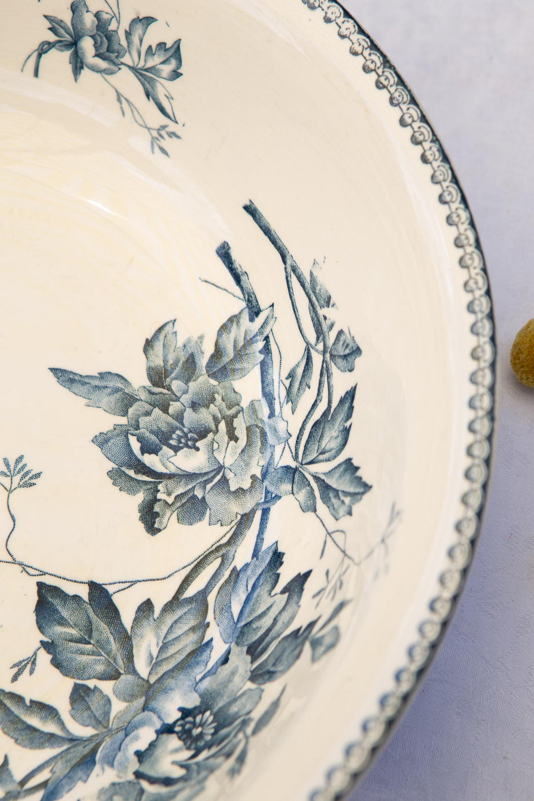Conjunto aguamanil y jofaina franceses Pivoines Lonwgy terre de fer azul c. 1900