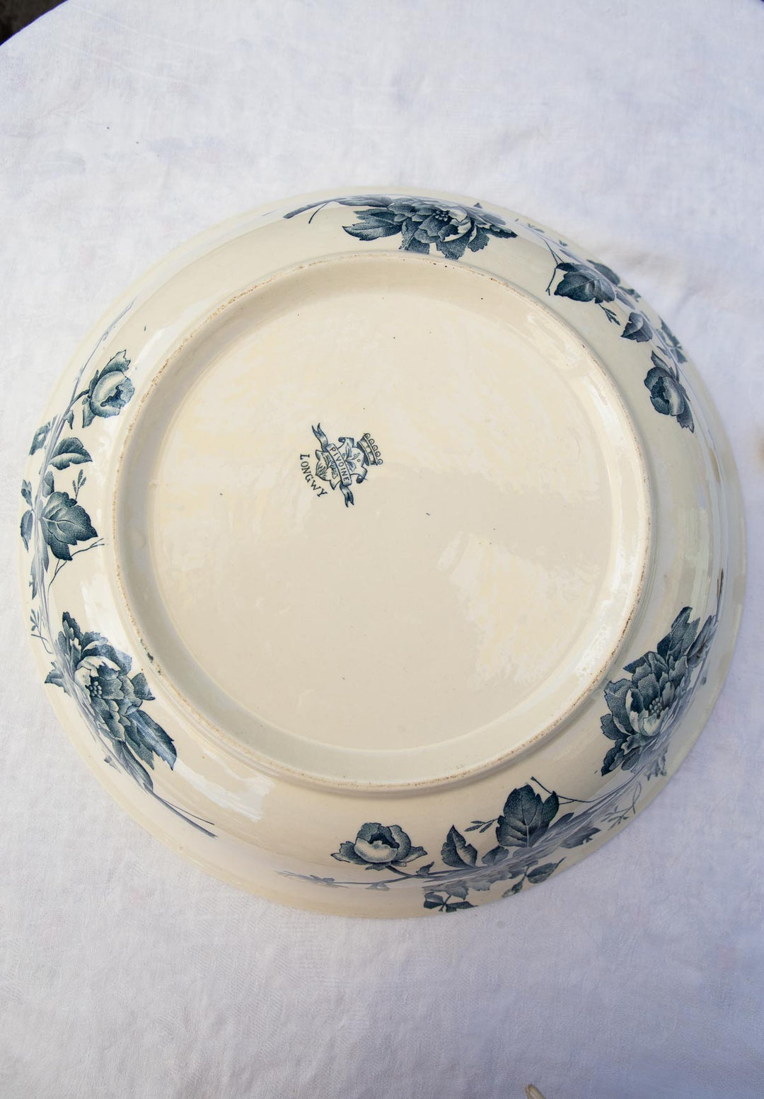 Conjunto aguamanil y jofaina franceses Pivoines Lonwgy terre de fer azul c. 1900