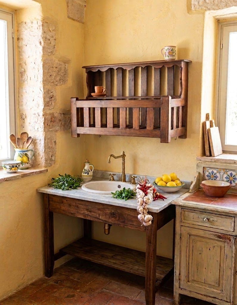 Estantería de pared o escurreplatos en pino teñido. Francia c. 1950 (77 cm)