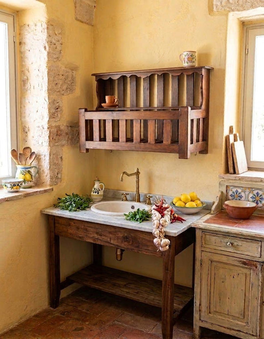 Estantería de pared o escurreplatos en pino teñido. Francia c. 1950 (77 cm)