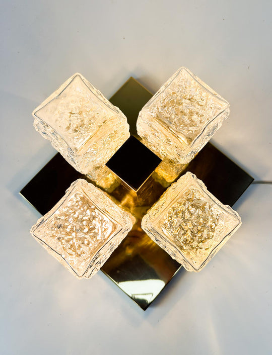 Plafón de techo alemán Hillebrand cristal y latón 1970s