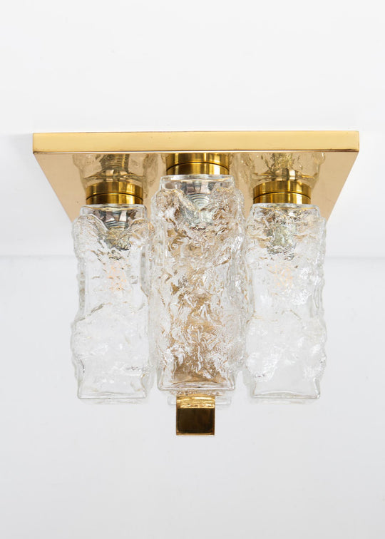 Plafón de techo alemán Hillebrand cristal y latón 1970s