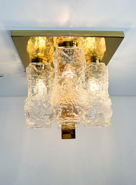 Plafón de techo alemán Hillebrand cristal y latón 1970s