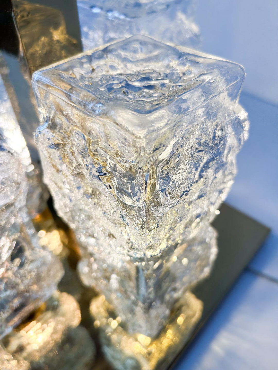 Plafón de techo alemán Hillebrand cristal y latón 1970s