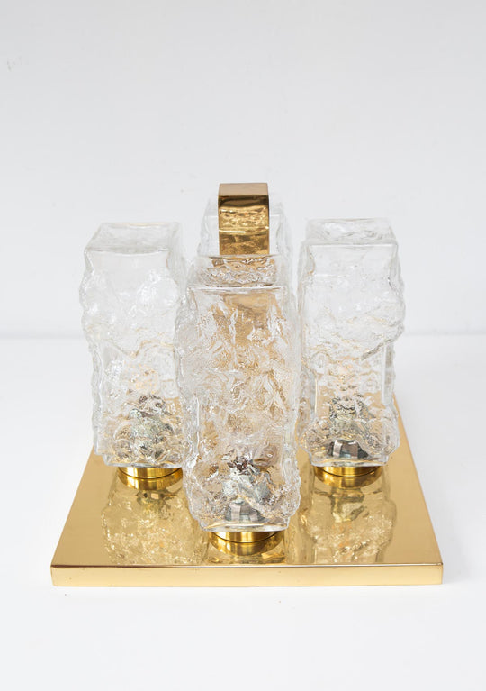 Plafón de techo alemán Hillebrand cristal y latón 1970s