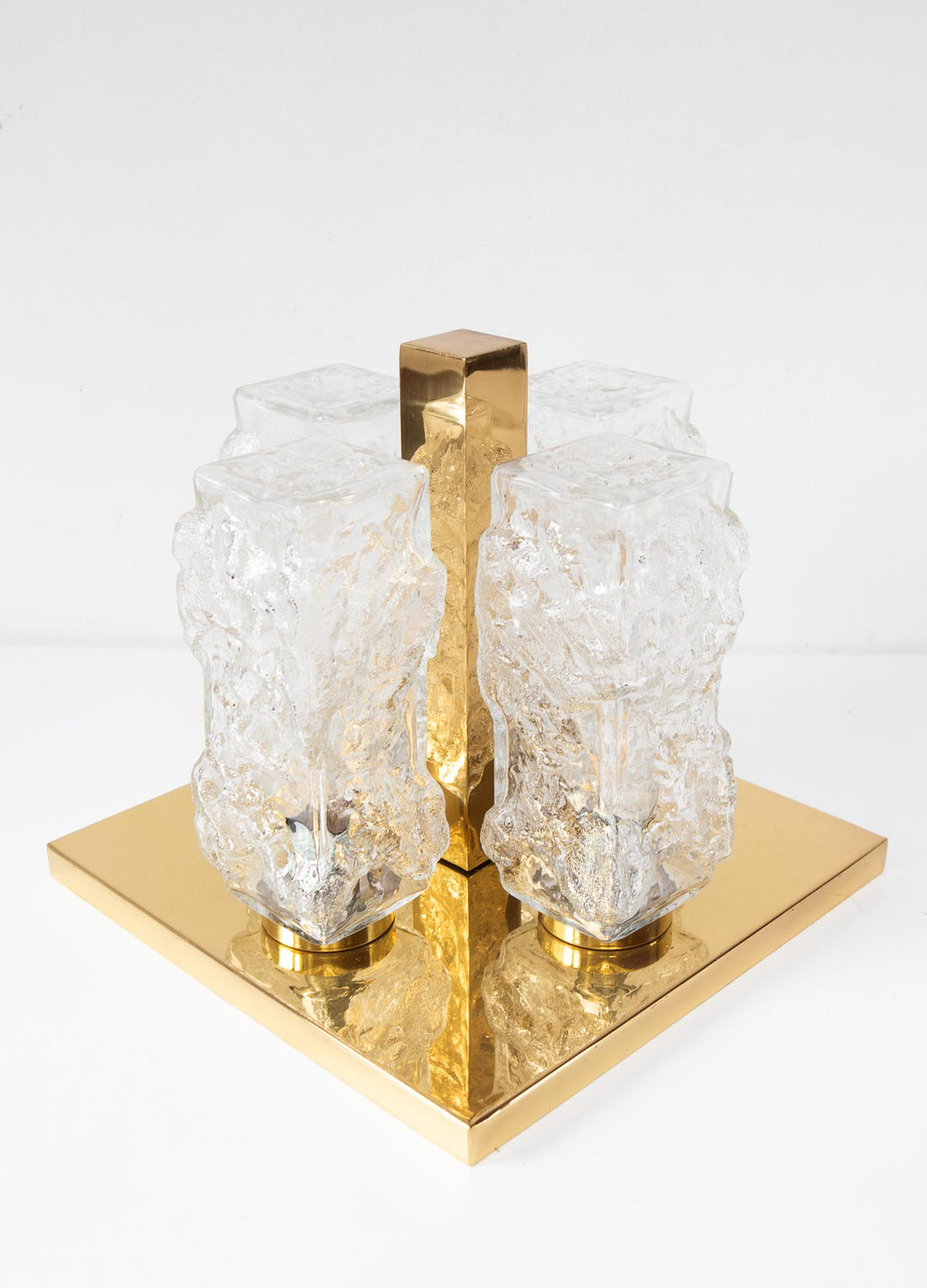 Plafón de techo alemán Hillebrand cristal y latón 1970s