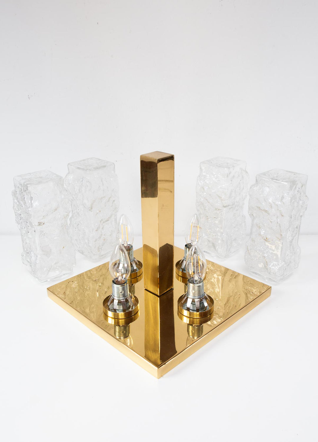 Plafón de techo alemán Hillebrand cristal y latón 1970s