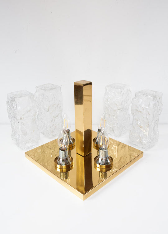 Plafón de techo alemán Hillebrand cristal y latón 1970s