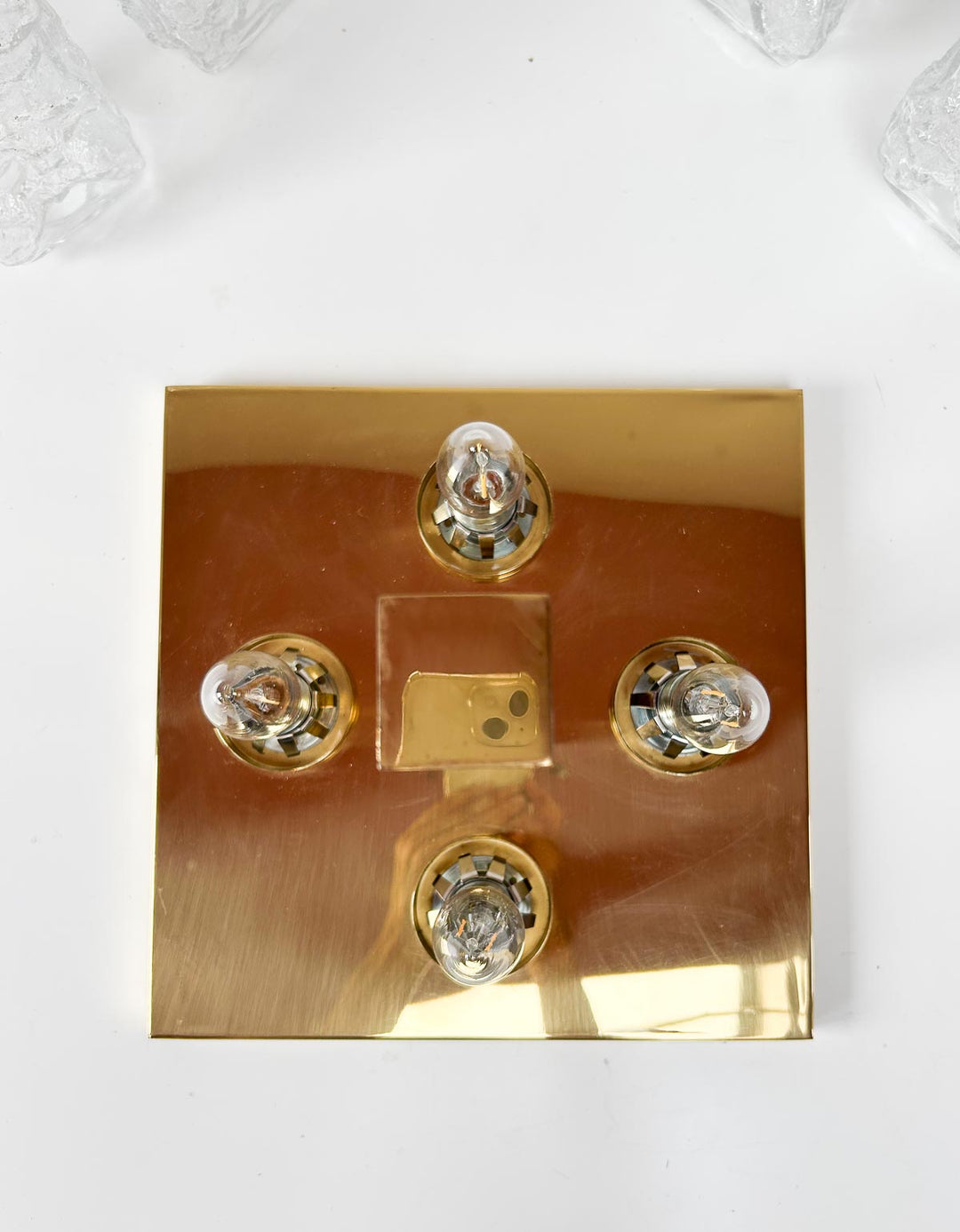Plafón de techo alemán Hillebrand cristal y latón 1970s
