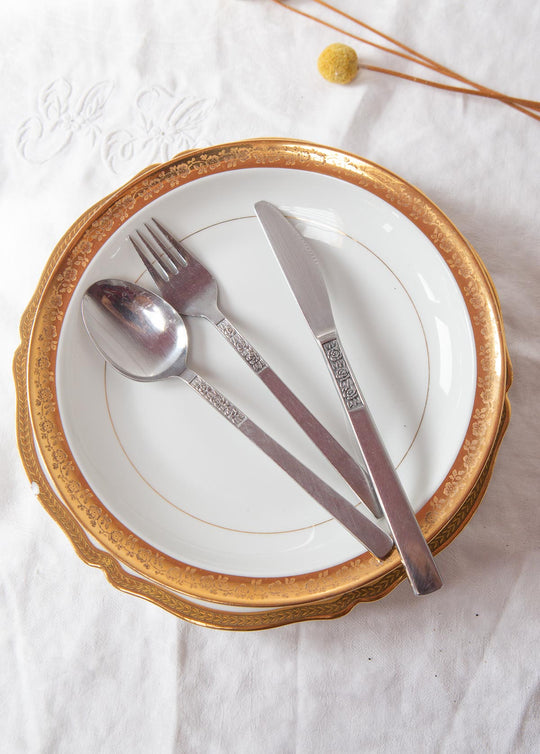 Cubiertos ENTRANTES suecos PARA 12 "Rosas" acero inoxidable c. 1970s (36 PIEZAS). APTO LAVAVAJILLAS