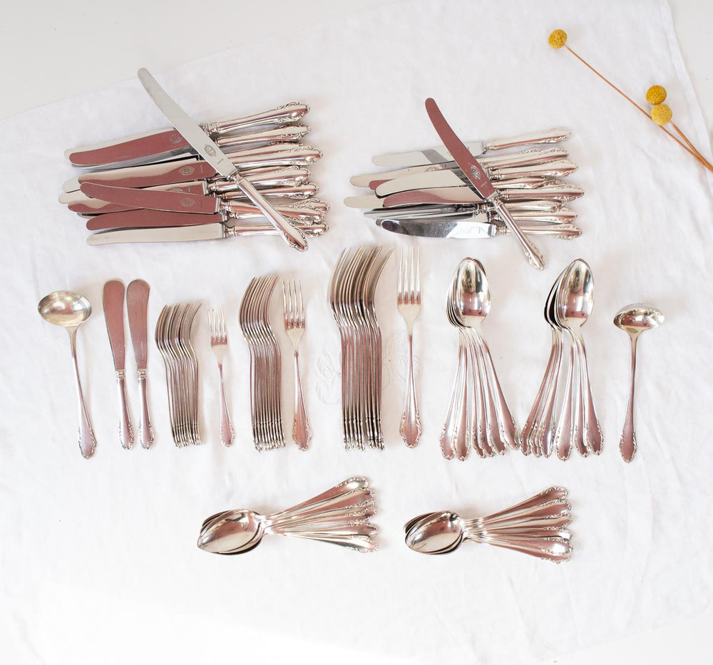 Cubertería sueca COMPLETA PARA 12 Skandia, metal baño plata c. 1930/40s (88 PIEZAS)