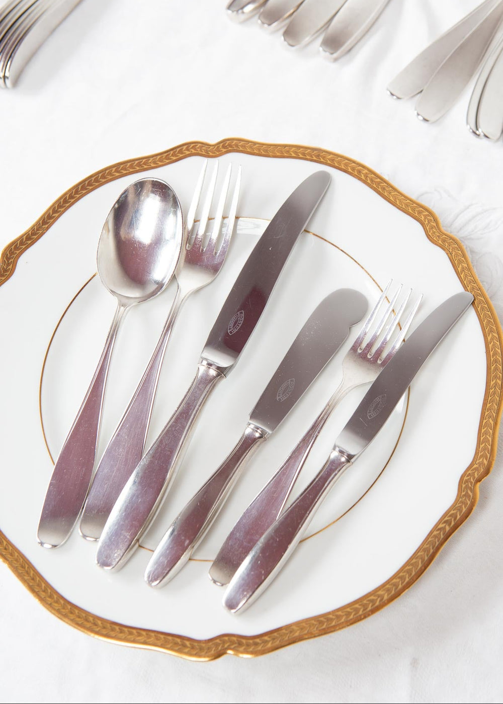 Cubertería alemana ENTRANTES | POSTRE para 8 metal baño plata c. 1950s (46 PIEZAS)