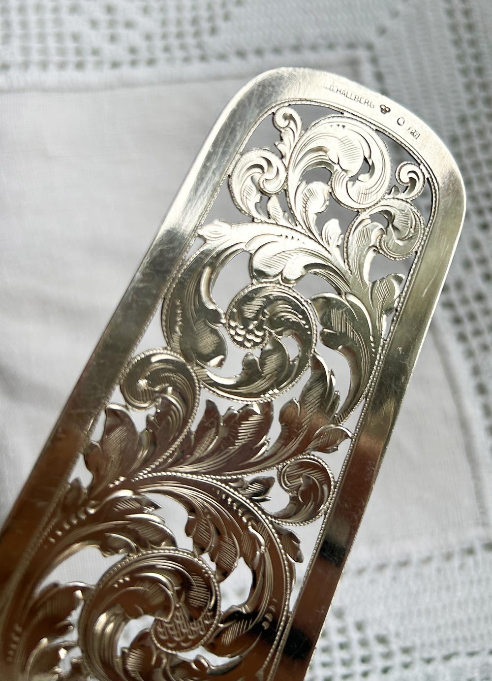 Pala de tarta antigua de plata maciza sueca C.G. Hallberg, 1893