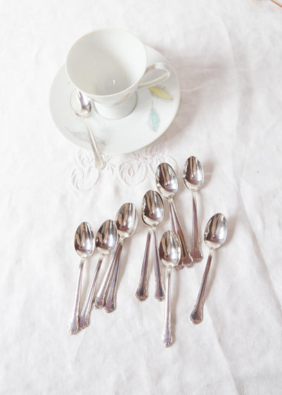 Juego 12 cucharillas café moca suecas metal baño plata GAB (11 cm)