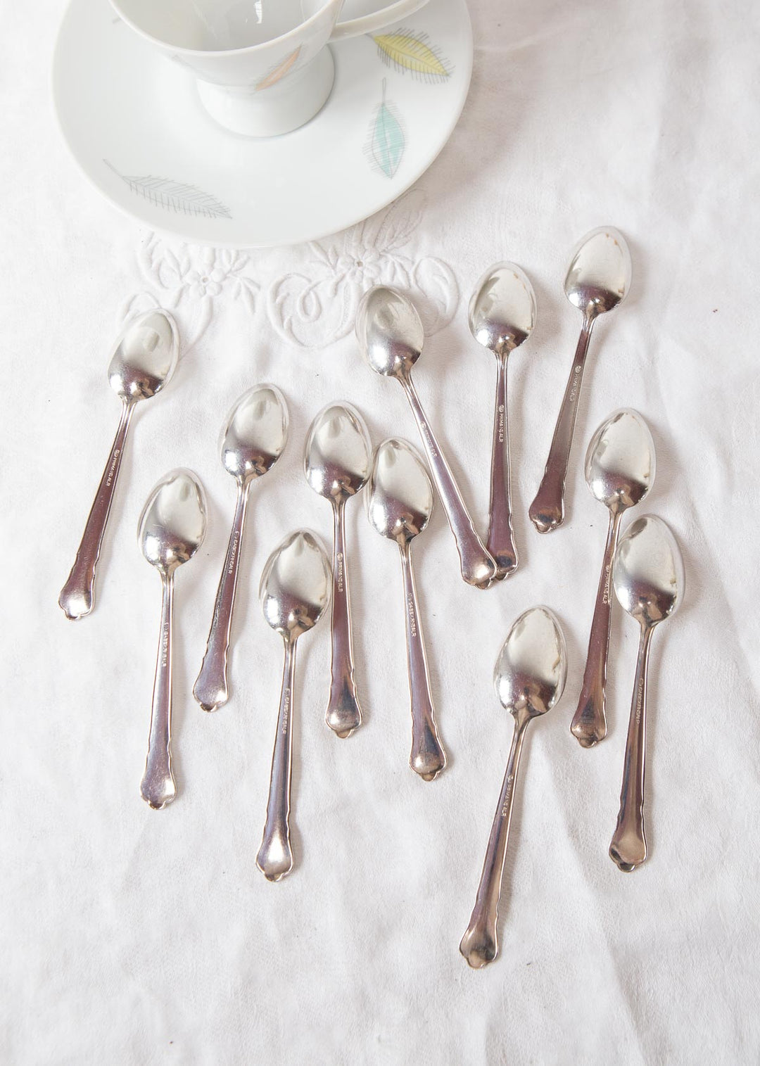 Juego 12 cucharillas café moca suecas metal baño plata GAB (11 cm)