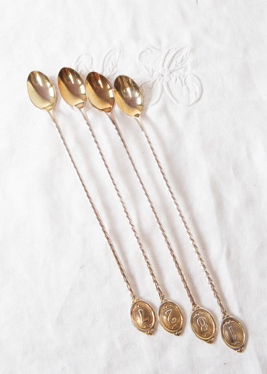 Swedish silver-plated cocktail spoons with gilt tips