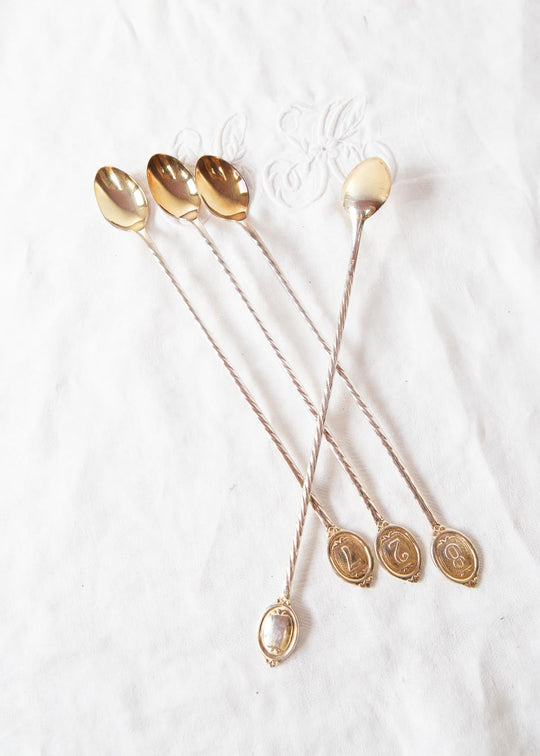 4 cucharillas de cóctel suecas de metal plateado y dorado