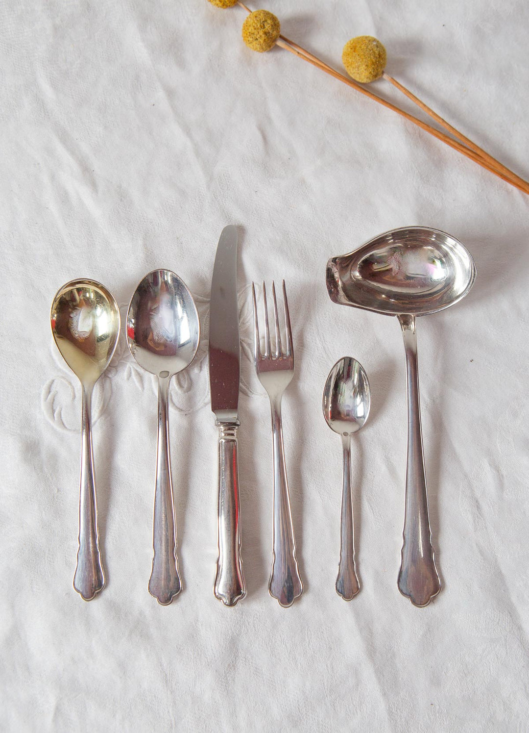 Juego cubiertos POSTRE suecos GAB para 12 metal baño plata c. 1960s (62 PIEZAS)