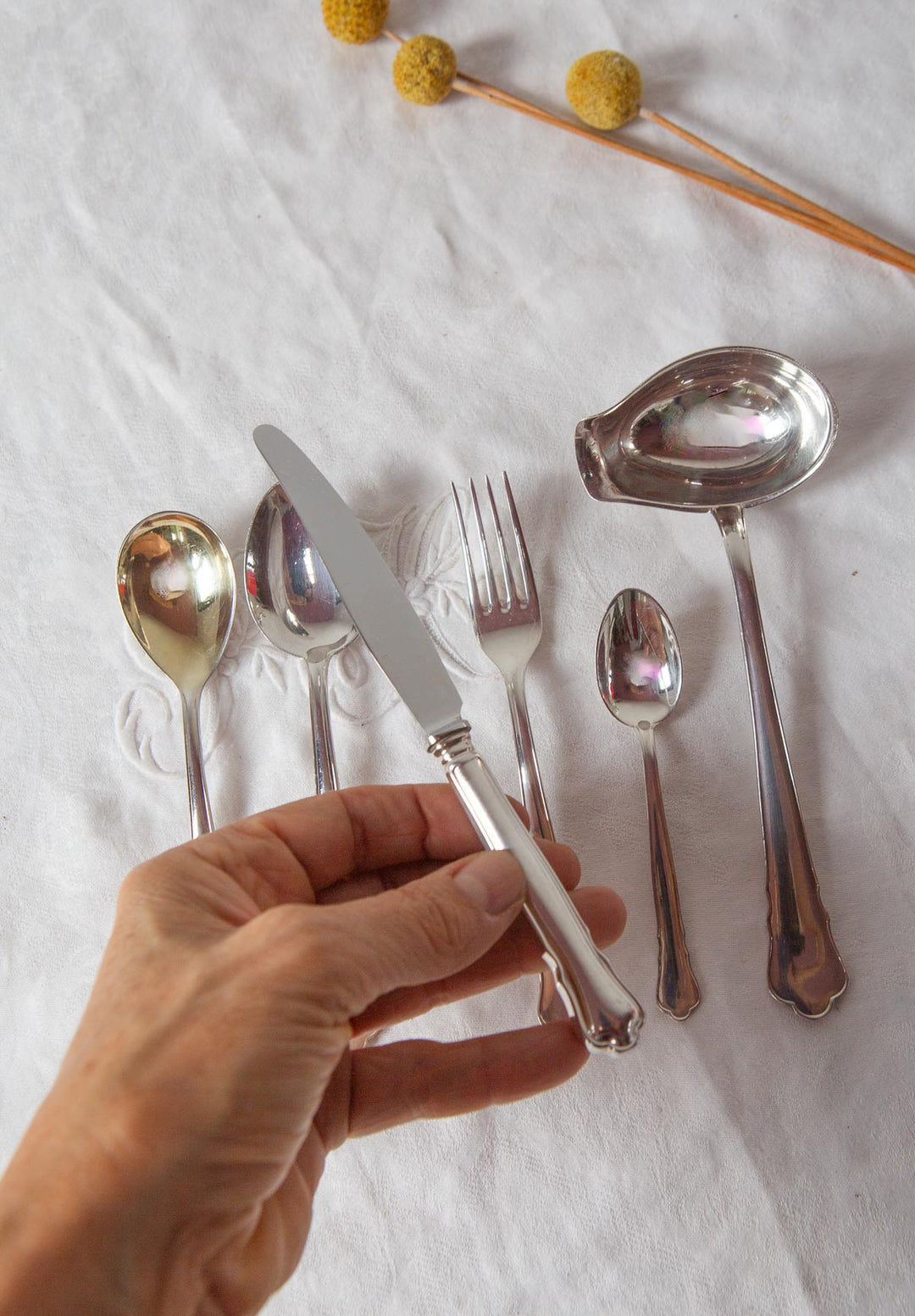 Juego cubiertos POSTRE suecos GAB para 12 metal baño plata c. 1960s (62 PIEZAS)