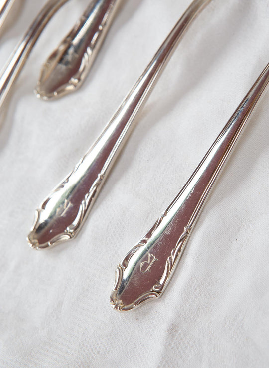 Cubiertos pescado suecos PARA 12 metal baño plata "R" c. 1960s (24 PIEZAS)