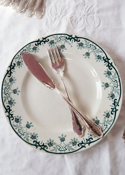 Cubiertos pescado suecos PARA 12 metal baño plata "R" c. 1960s (24 PIEZAS)
