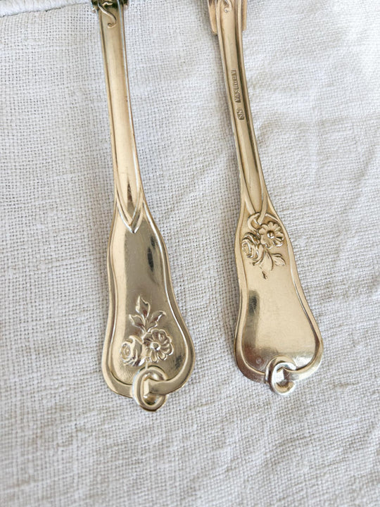 6 cucharas ENTRANTES A.G. Dufva, Estocolmo, metal baño plata art nouveau, ca. 1890-1910