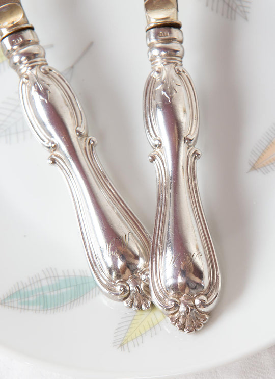 2 cuchillos mantequilla suecos GAB modelo Olga hojas doradas