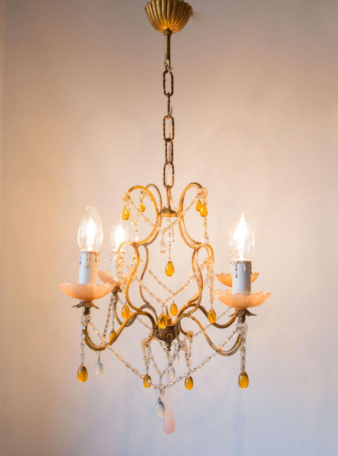 antigua lámpara de techo araña italiana con cristales antique vintage italian chandelier lustre ancien