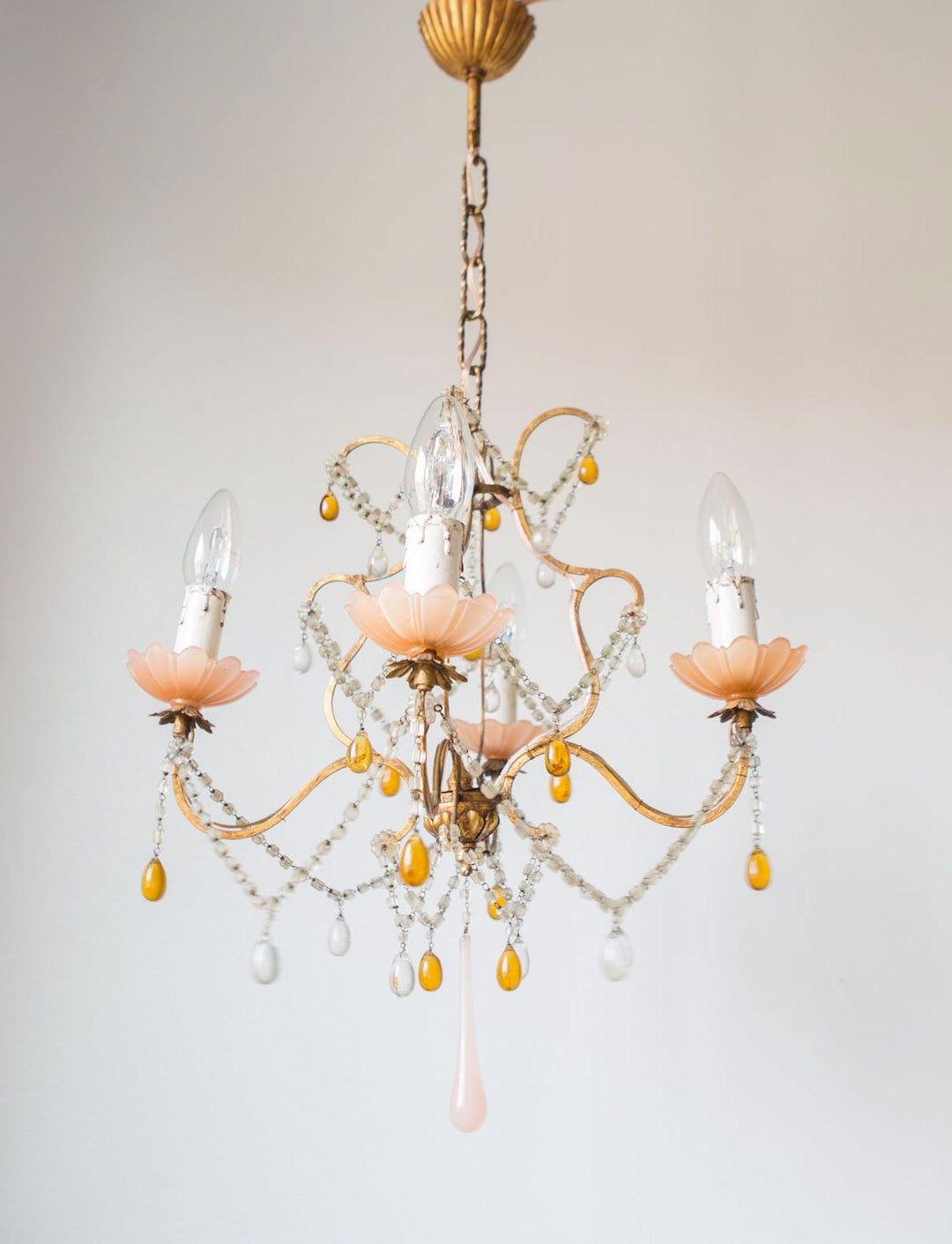 antigua lámpara de techo araña italiana con cristales antique vintage italian chandelier lustre ancien