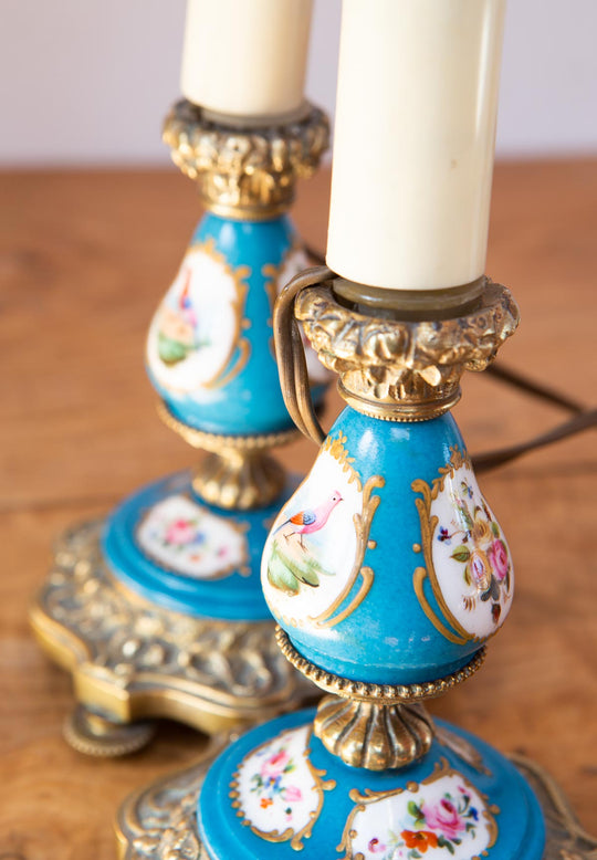 Pareja lamparitas mesa francesas porcelana s. XIX (VENDIDA)
