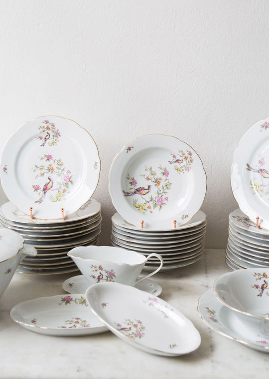 Vajilla porcelana alemana vintage pájaros y flores (VENDIDO)
