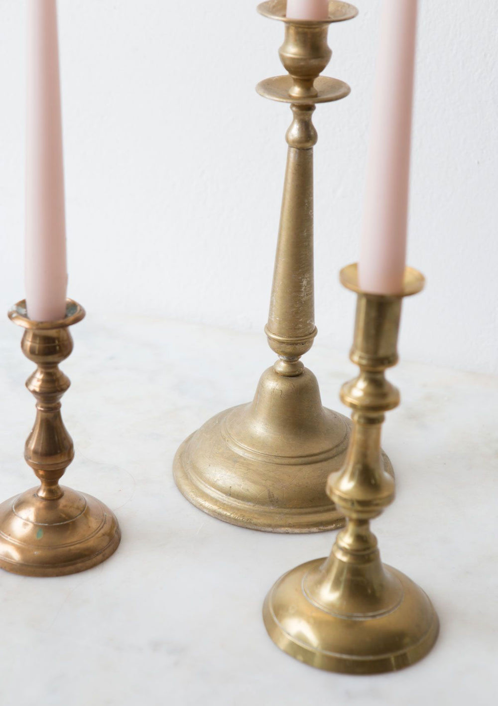 Juego 3 antiguos candeleros suecos antique swedish brass candlesticks