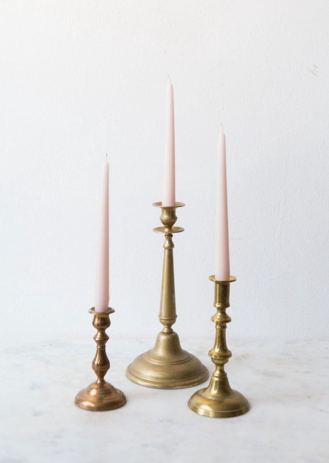 Juego 3 antiguos candeleros suecos antique swedish brass candlesticks