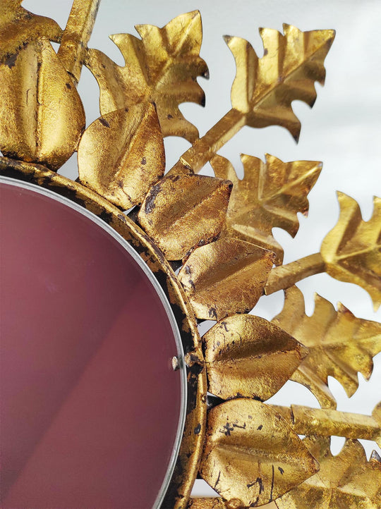 espejo metal dorado estilo sol vintage