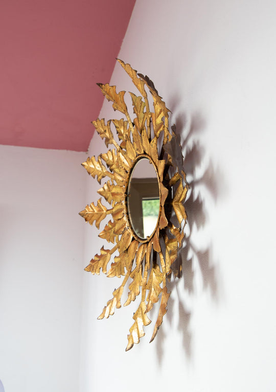 espejo metal dorado estilo sol vintage+