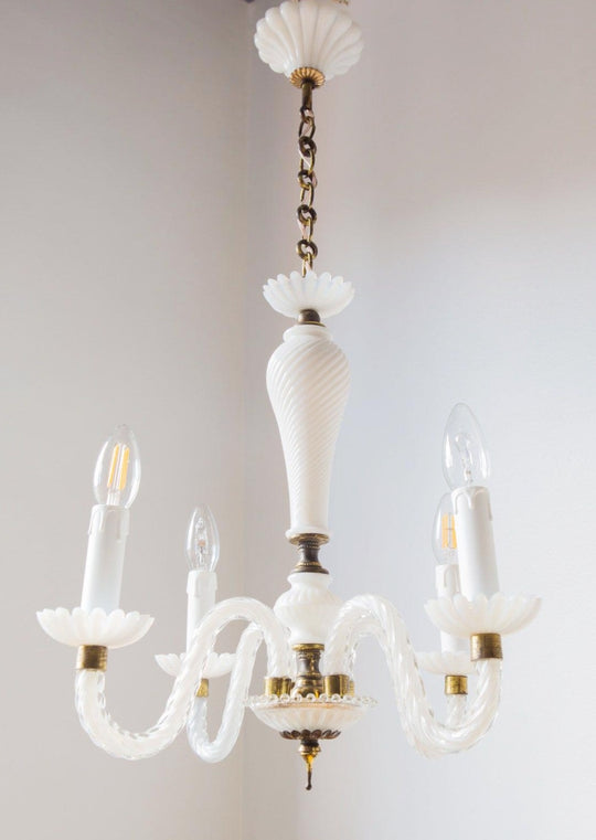 Lámpara techo cristal opalina blanca 1910/20 4 luces (VENDIDA)