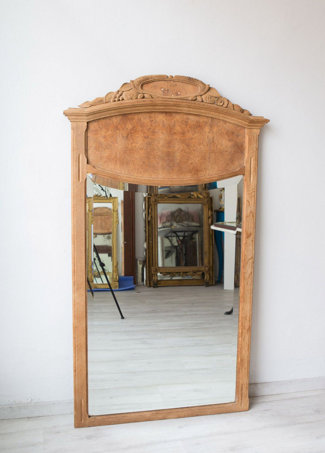 Gran antiguo espejo francés roble decapado art decó (VENDIDO)