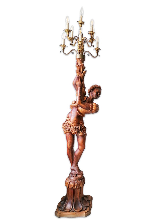 Gran lámpara de pie torchero florentino con nubio c. 1930 (225 cm)