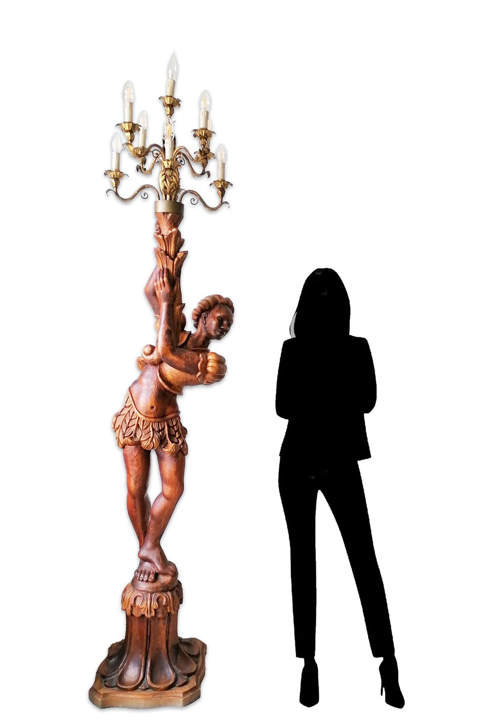 Gran lámpara de pie torchero florentino con nubio c. 1930 (225 cm)