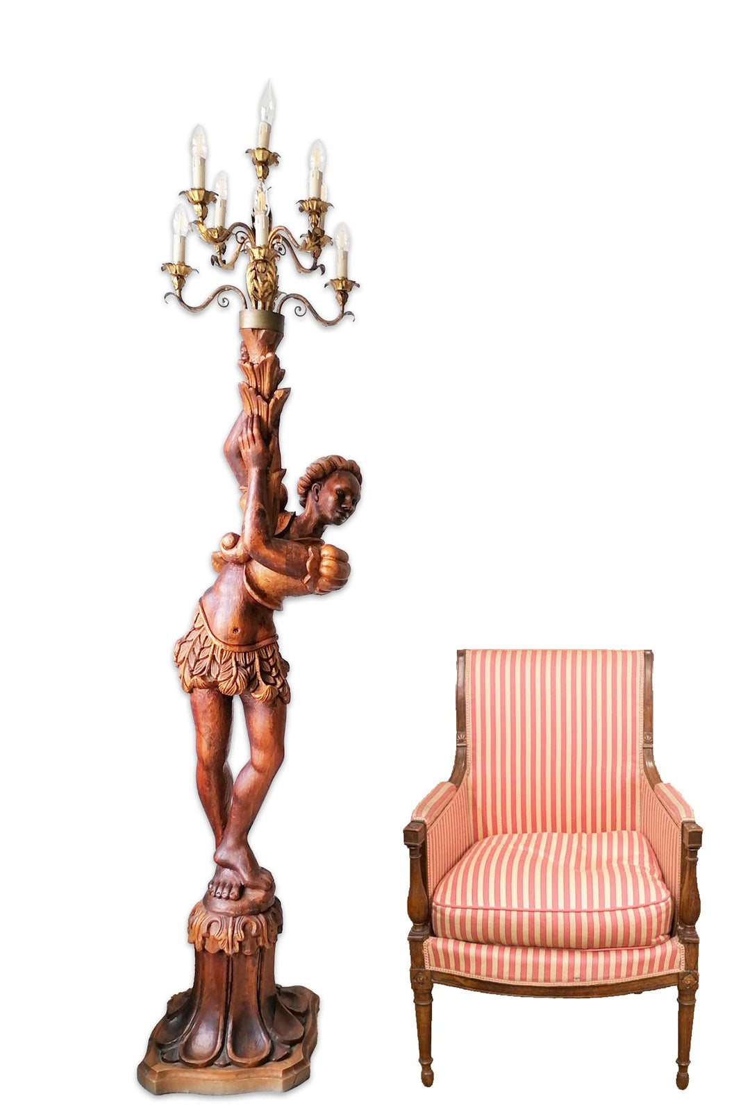 Gran lámpara de pie torchero florentino con nubio c. 1930 (225 cm)